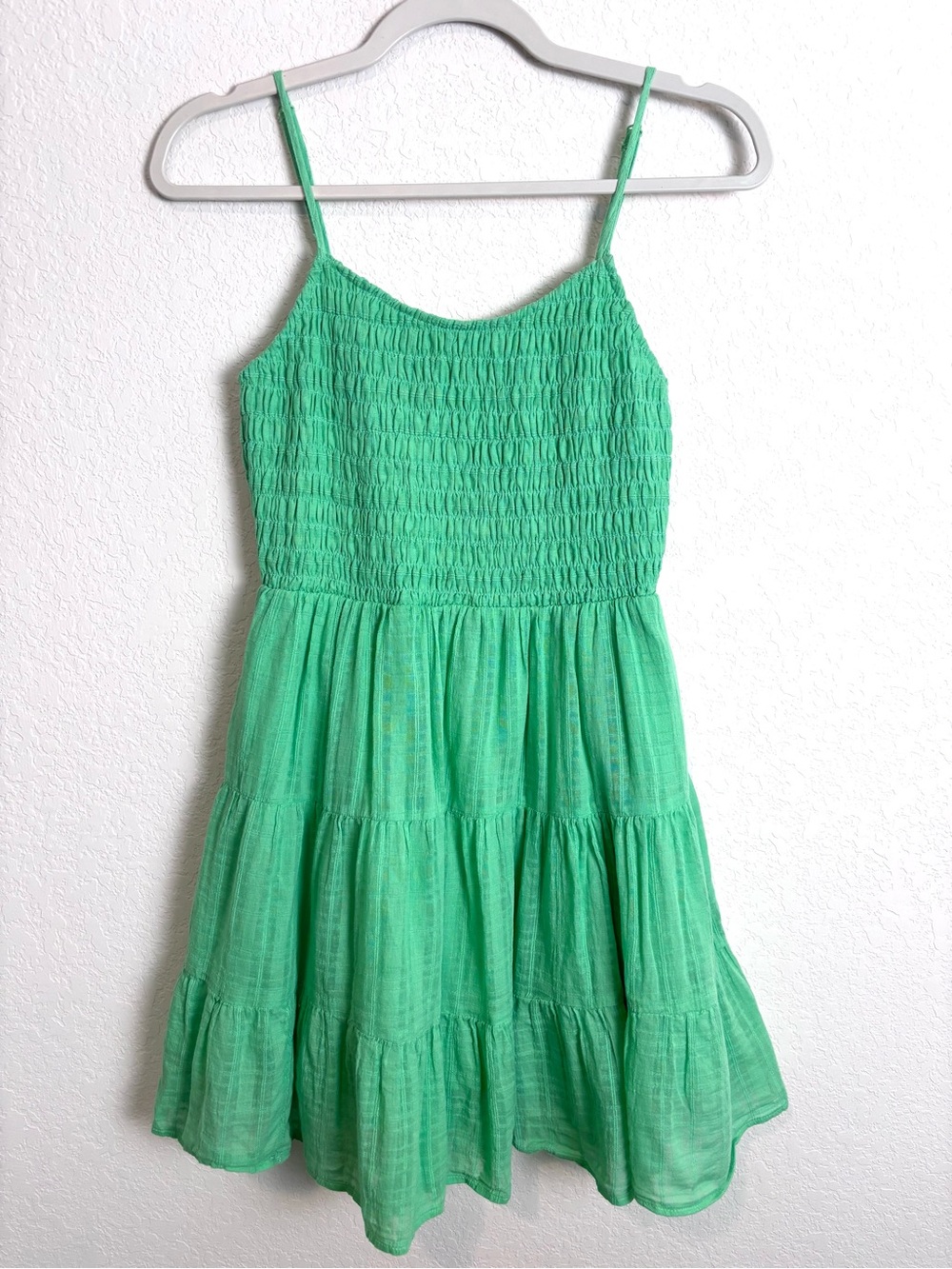 American Eagle Green Smocked Tiered Mini Dress Size Small Beach Vacay Summer